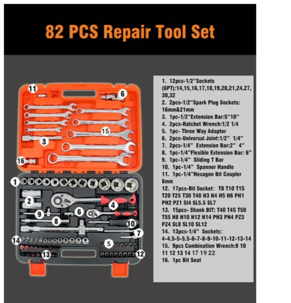 Btools 82pcs Car Repair Tools Socket Wrench Set - Image 3